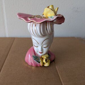 Vintage Lefton Japan Lady Head Planter Vase Glamour Girl in Pink PY641